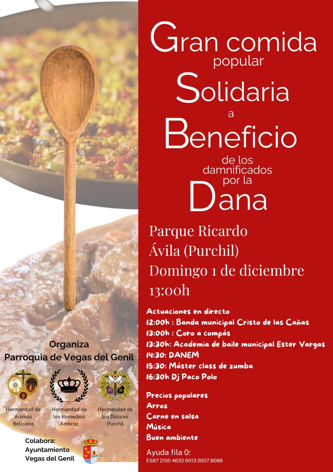 Tres hermandades de Vegas del Genil organizan el 1 de diciembre un almuerzo solidario a beneficio de los afectados por la DANA de Valencia