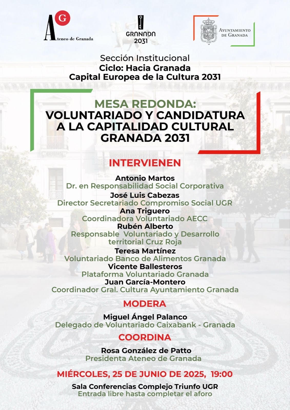 Granada impulsa su candidatura a Capital Europea de la Cultura 2031 con una Mesa redonda sobre Voluntariado